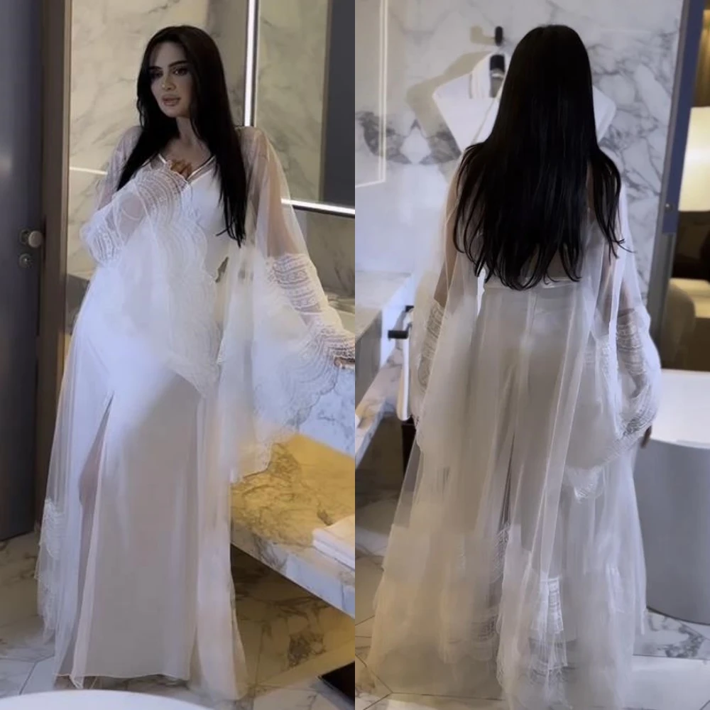 Vestido de graduación de Arabia Saudita, traje Sexy de estilo moderno con cuello en V, tul de línea A, largo hasta el suelo, satén, a medida, para ocasiones