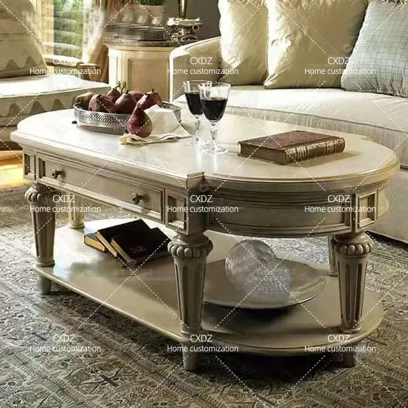 Country Villa Antique Coffee Table Retro Double Layer Small Apartment Tea Table