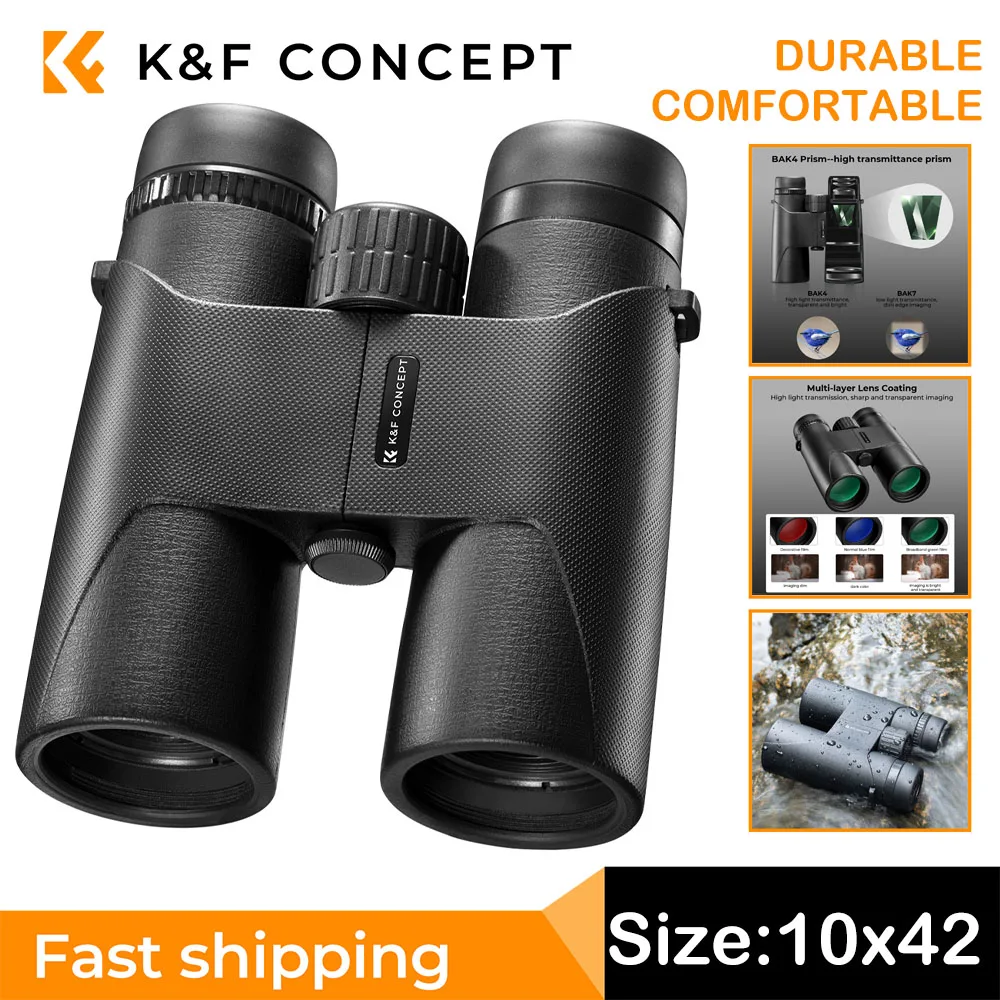 

K&F Concept 10x42 Compact Binoculars Watching Travel Camping Stargazing Binoculars with Tripod Converter BAK4 Prism FMC Lens