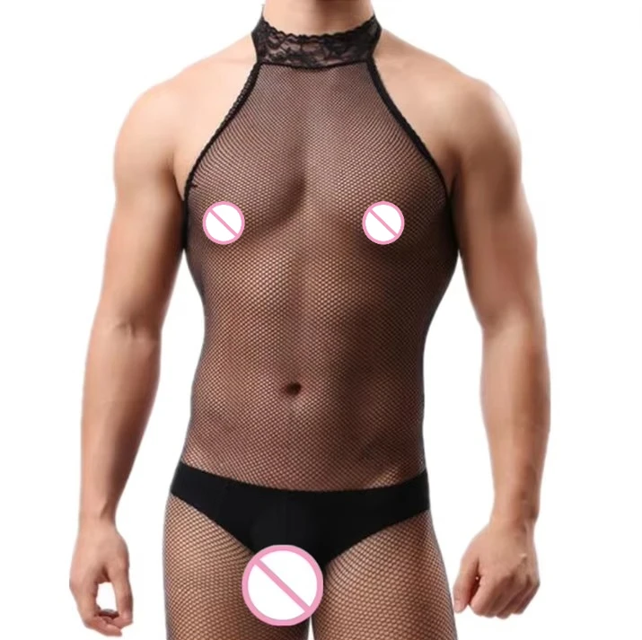 Male Fantasy Sexy Underwear Gay Sissy Body Stockings Open Crotch Jumpsuit Men Erotic Lingerie Fetish Bodysuit Male Sexy Costume