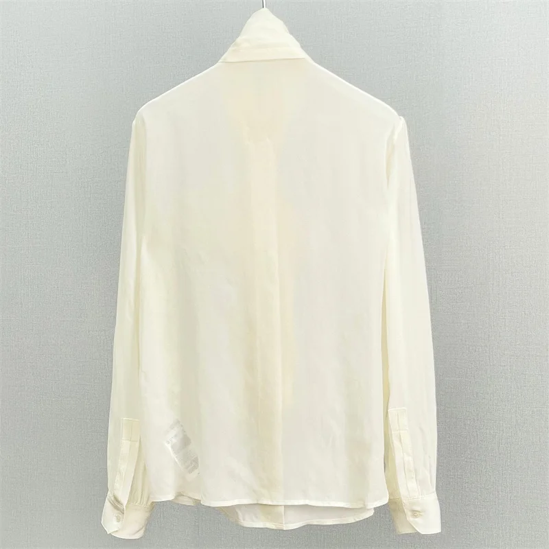 women's shirt 2026 autumn new scarf collar slim fit women's long sleeved top artificial silk women's blouse Semi transparent top