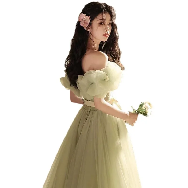 2025 Spring/Summer New Princess Evening Dress, New Fairy Style Student Day Adult Ceremony Evening Dress, One Collar Long Dress