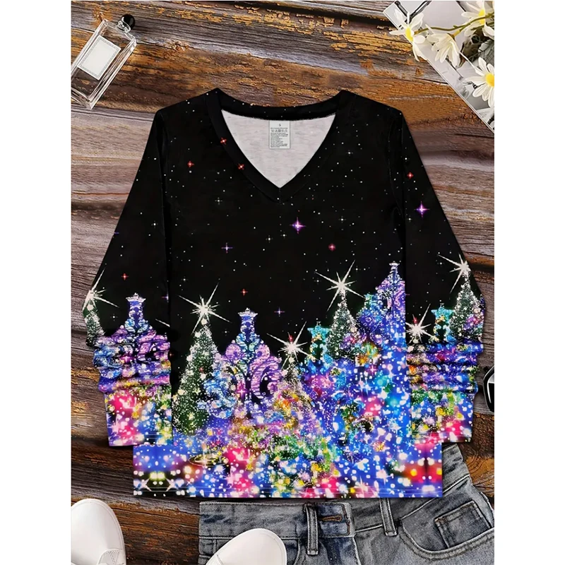 Christmas T-shirt For Elegant Beauty Women Ladies Xmas Gift Tops For Holiday