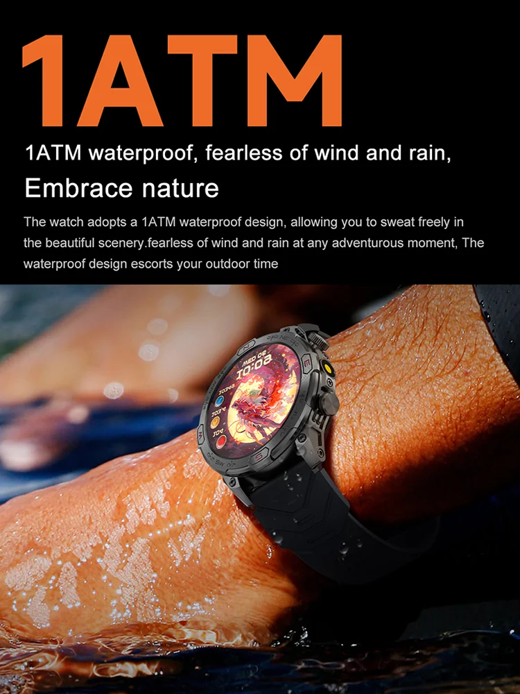 مالك الوقت 2025 ساعة ذكية جديدة الرياضة في الهواء الطلق العسكرية 1.43 "الرا HD عرض البوصلة جعل/استقبال المكالمات الهاتفية Smartwatch