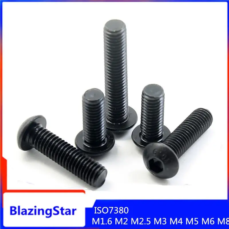 5/10/25/50x ISO7380 M1.6 M2 M2.5 M3 M4 M5 M6 M8 Black Grade 10.9 Steel Hex Hexagon Socket Button Round Head Screw Bolt L= 3-80mm