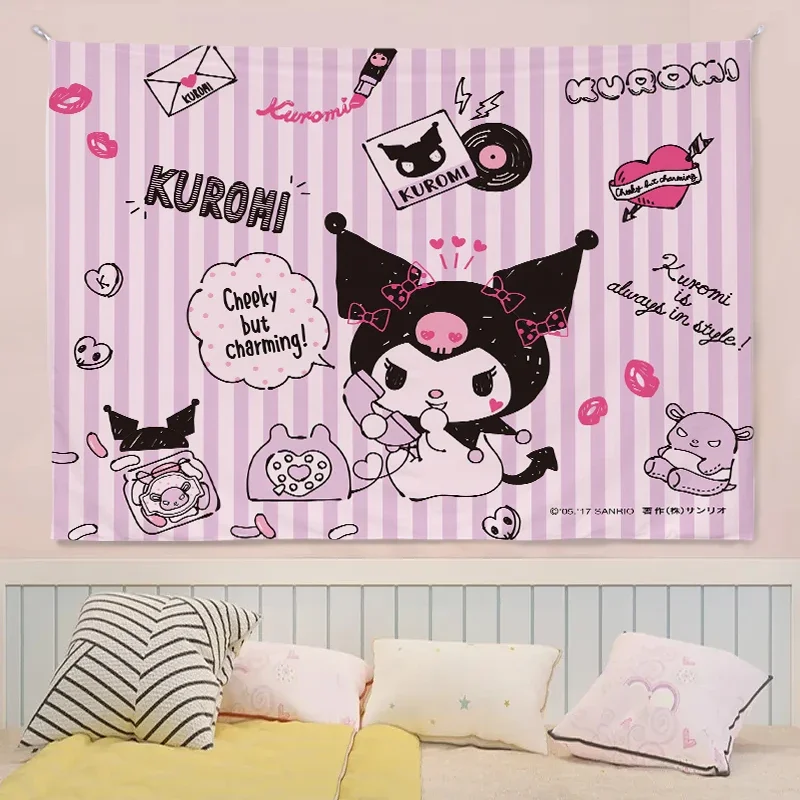 Cute Kuromi Anime Hanging Cloth Hanging Painting  Background Cloth Bedroom Wall Decoration Cloth Cartoon Dormitory Tapestry