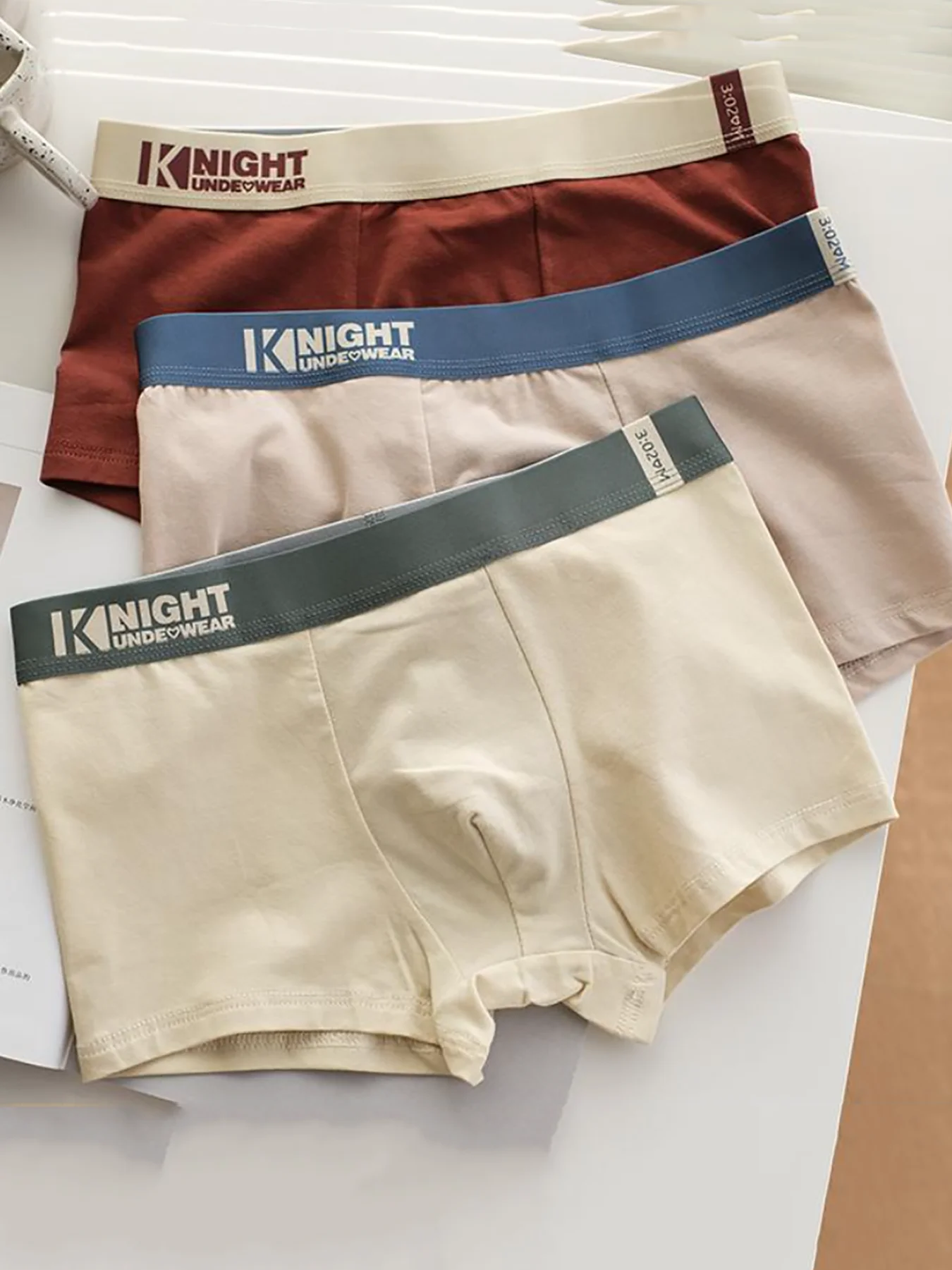 

Knight Underwear 3-Piece Men's Cotton Boxer Briefs Set - Soft Comfort-Fit Underwear, Multi-Color (Burgundy/Beige/Khaki)