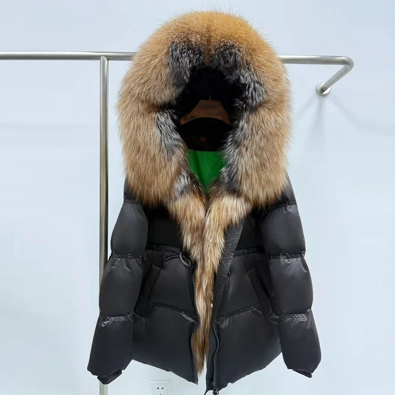 

European Winter New Women's Down Jacket Loose Windproof Hooded Fox Fur Jacket