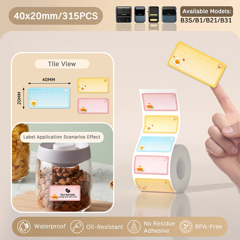 Niimbot B21/B1/B3S Thermal Label Color Self-Adhesive Sticker Waterproof 20-50mm Cartoon Paper Roll For Home Kitchen Label Maker