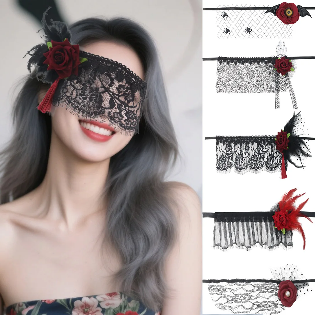 Mysterieus bloemensluier halfgelaatsmasker - elegant maskerade carnaval feestkostuumaccessoire