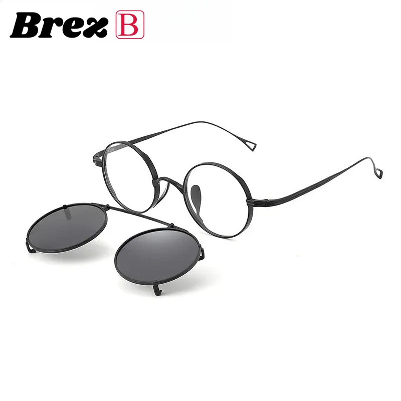 Brez كليب على النظارات الشمسية المغناطيسية نظارات دائرية التيتانيوم النقي الرجال النساء الراقية إطار النظارات البصرية Gafas وصفة طبية عدسة
