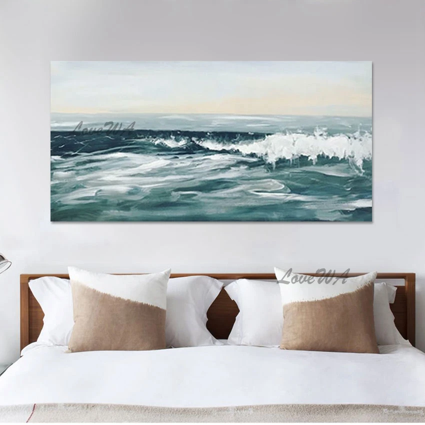 Large Living Room Wall Decor, Sea Wave Modern Art Paintings, 3D Beautiful Picture Scenery, Unframed Abstract Canvas Artwork