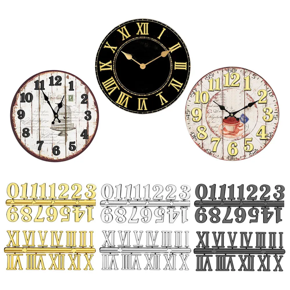 

6pcs 3D Wall Clock Numerals Kit Craft Roman Digital Arabic Numbers DIY Clock Making Repair Wall Art Decor Wall Clock Parts