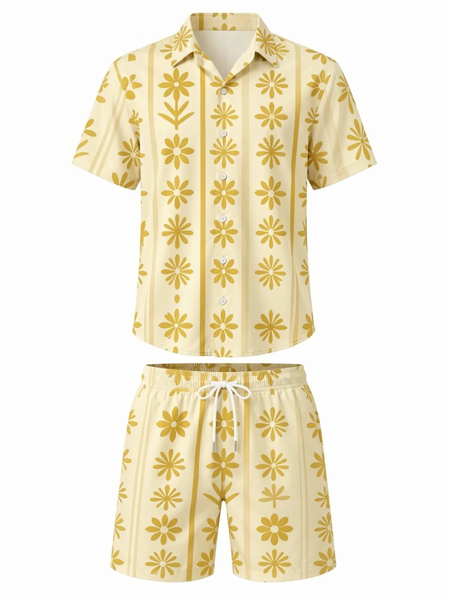 Mens Floral Short Sleeve Shirt and Drawstring Shorts Set Beach Vacation Casual Summer Two Piece Matching Beach Outfit Resortwear