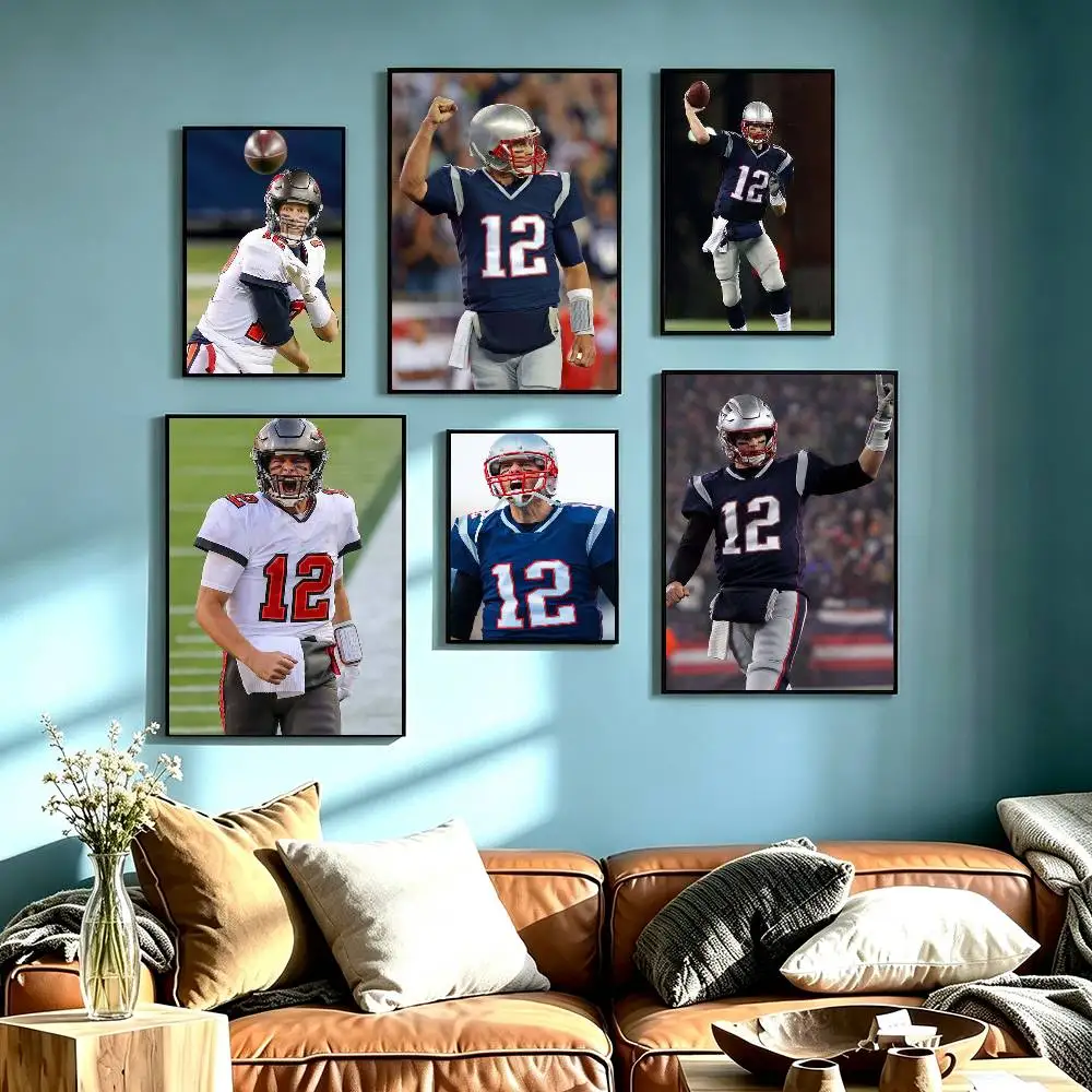 American football T-Tom Brady Poster Waterproof Wall Art Sticker For Bar Living Room Vintage Decor High Quality Print Gift