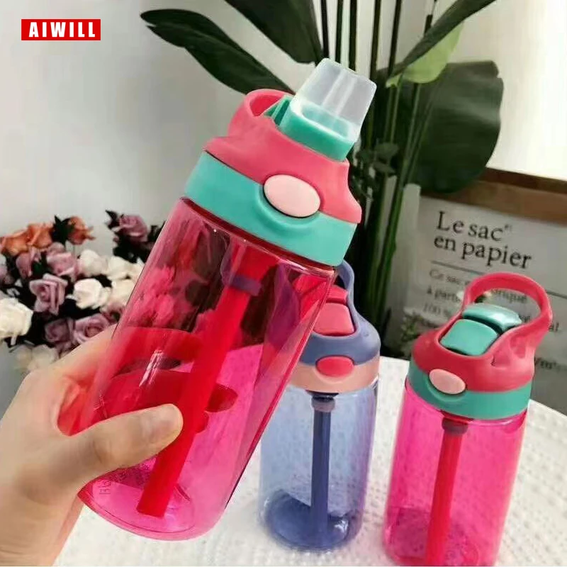 AIWILL 450ML Sports Water Bottle  Kids water bottle Straw Water Bottles Bpa Free No Phthalate Tritan Baby Lemon Bottle