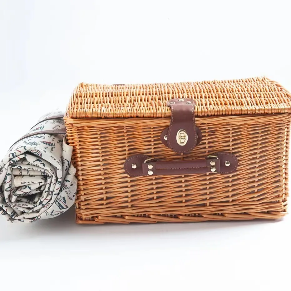 Wicker Picnic Basket for 4, Large Willow Picnic Hamper with Tableware & Portable Carry Handle for Camping, Outdoor & Travel view 4