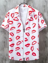 Lip Printed men's Shirts Summer Casual Short Sleeved men's Beach Vacation Shirt Street Outdoor men's Tops Fashion men's Clothing