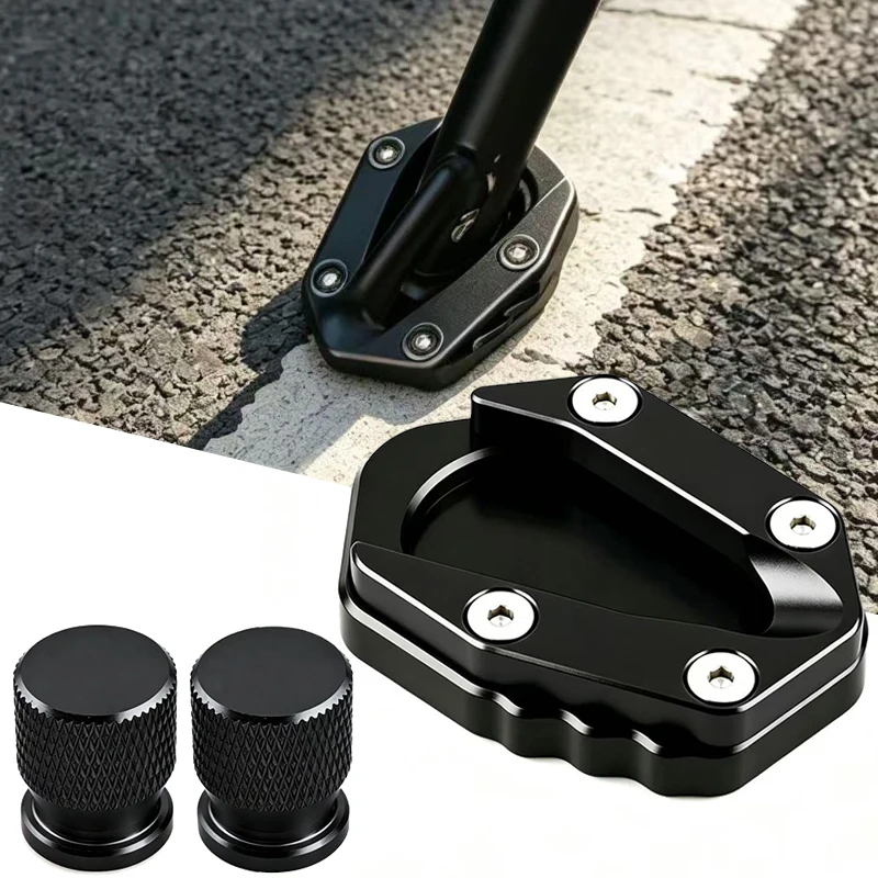 For VOGE CU625 CU525 CU530 300AC 300DS 300RR 250RR Motorcycle Side Stand Enlarged Plate Kickstand & Tire Valve Caps Accessories