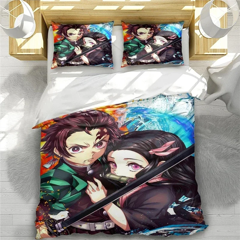 Nezuko ผ้านวมคลุมเตียงอะนิเมะ3ชิ้น, ชุดอะนิเมะวัยรุ่นตกแต่งห้องนอนนุ่มมาก