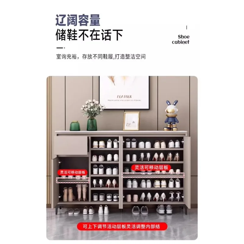 Household shoe cabinet rock slab countertop corridor solid wood storage cabinet door entry shoe cabinet floor-to-ceiling modern