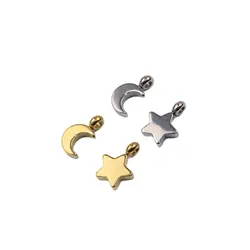 10pcs 8MM Wholesale StainlessSteel Flat Star Moon Dangling Charms DIY Anklets Earrings Bracelets Unfading Colorless 2 Colors