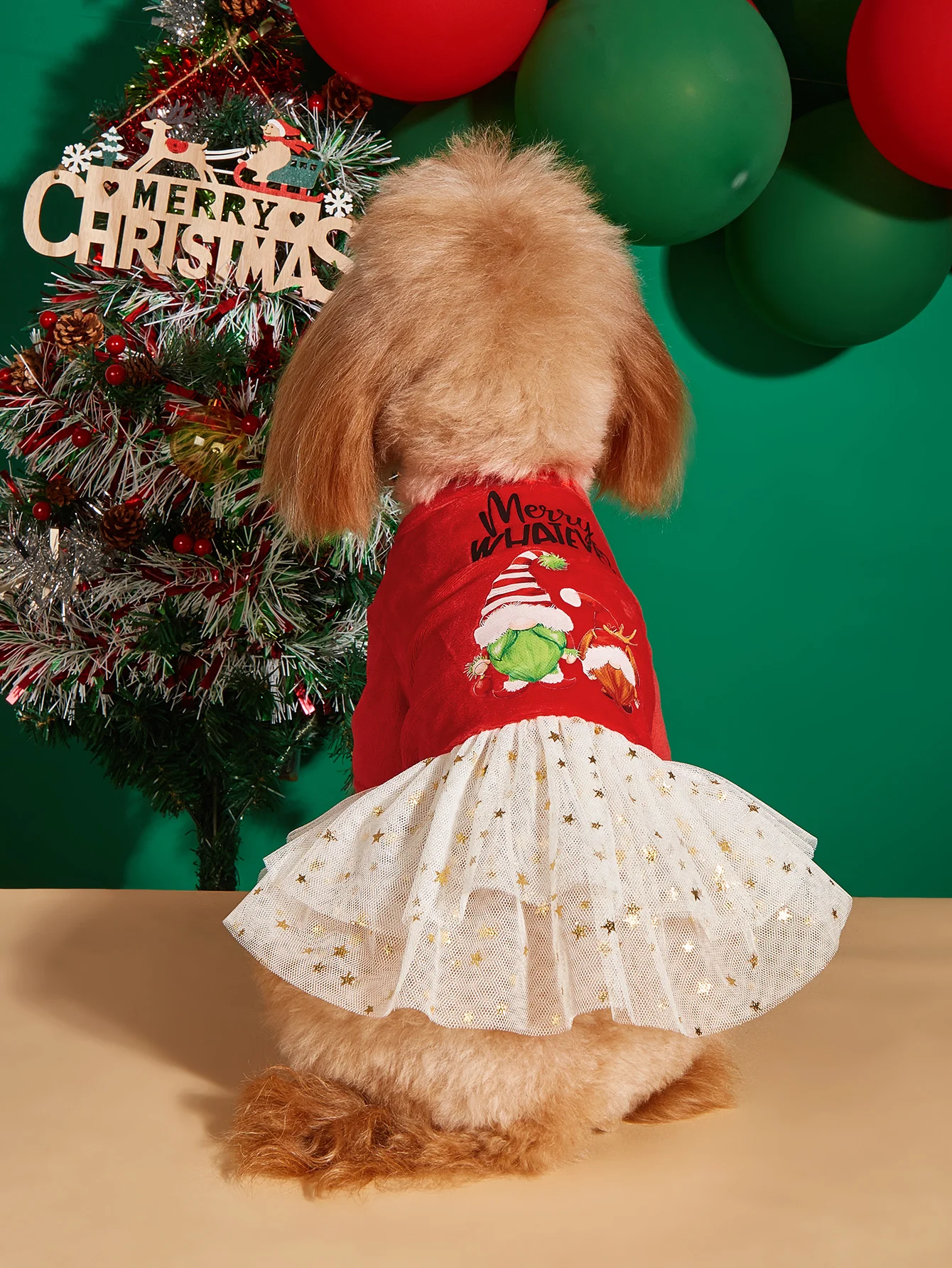 Dog Merry Christmas Dresses Warm Puppy Clothes with Tulle and Stars Costume  Dog Xmas Party Outfit for Dog Cats for Winter Holid