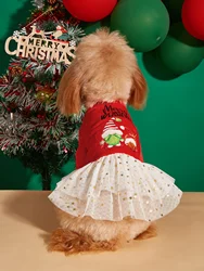 Dog Merry Christmas Dresses Warm Puppy Clothes with Tulle and Stars Costume  Dog Xmas Party Outfit for Dog Cats for Winter Holid