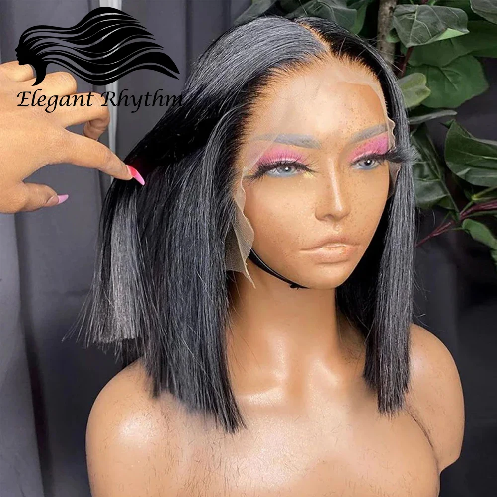 13X4 Short Bob HD Lace Front Wigs for Black Women 180% Density Bone Straight Glueless Wig Brazilian Human Hair Pre Plucked