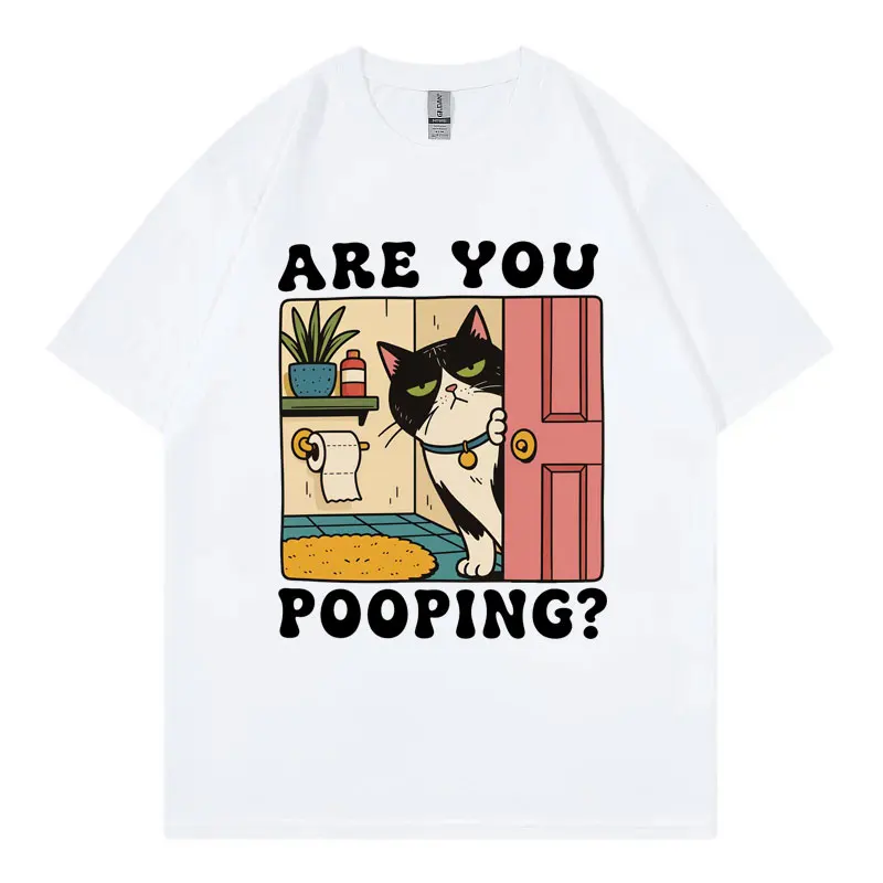 Are You Pooping Funny Cat Meme Graphic T Shirts Men Women Clothing Fashion Y2k Oversized T-shirts Summer Casual Cotton T-shirt