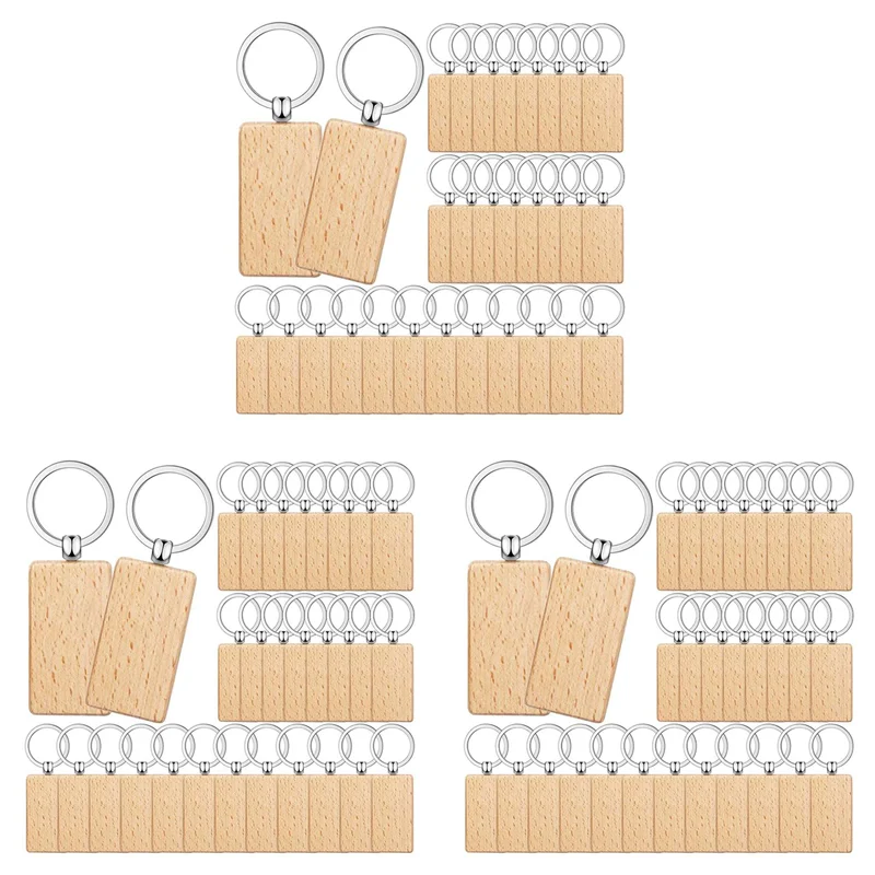 

150 Pieces Blank Wooden Key Tag Key Engraving Blanks Unfinished Wood Keychain Key Ring Key Tags For DIY Crafts,Rectangle
