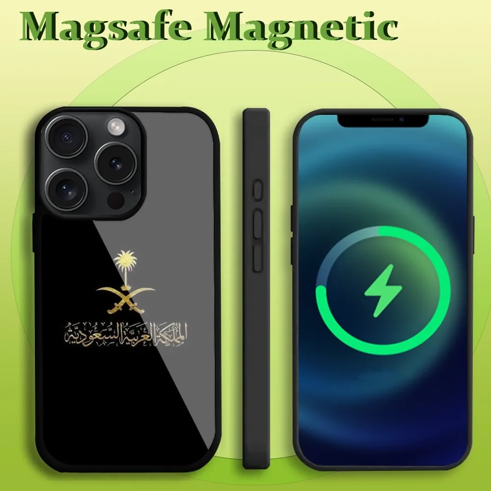 Kingdom of saudi arabia Flag  Phone Case For iPhone 11 12 13 14 15 Pro Maafe Magnetic Wireless Charging Coverx Plus