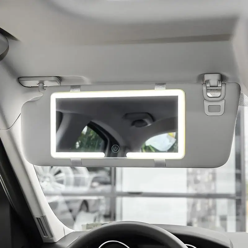 車内ミラー サンバイザー プレート LED HD 化粧鏡 女性用 充電式 補助光付き 汎用 薄型 バニティミラー
