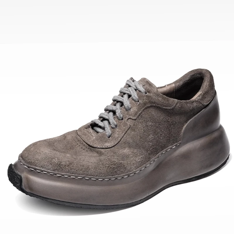 

Сшитая вручную дышащая удобная повседневная обувь из конской кожи для мужчин, противоскользящая спортивная обувь для папы на толстой подошве в британском стиле ретро