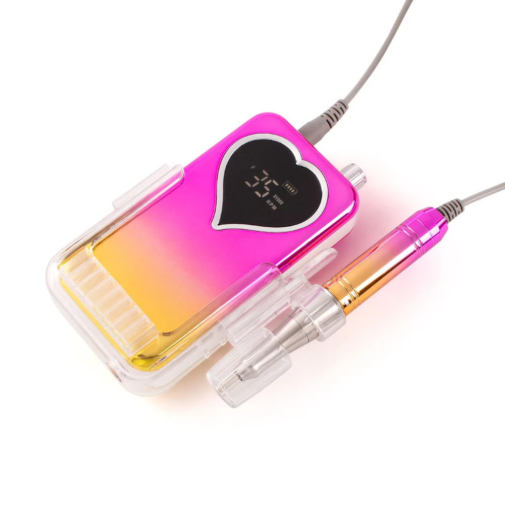 35000 U/min Akku-Nagelbohrmaschine, tragbarer Desktop, wiederaufladbar, elektrische Nagelpolierer, Feile für Maniküre, Herz-Design