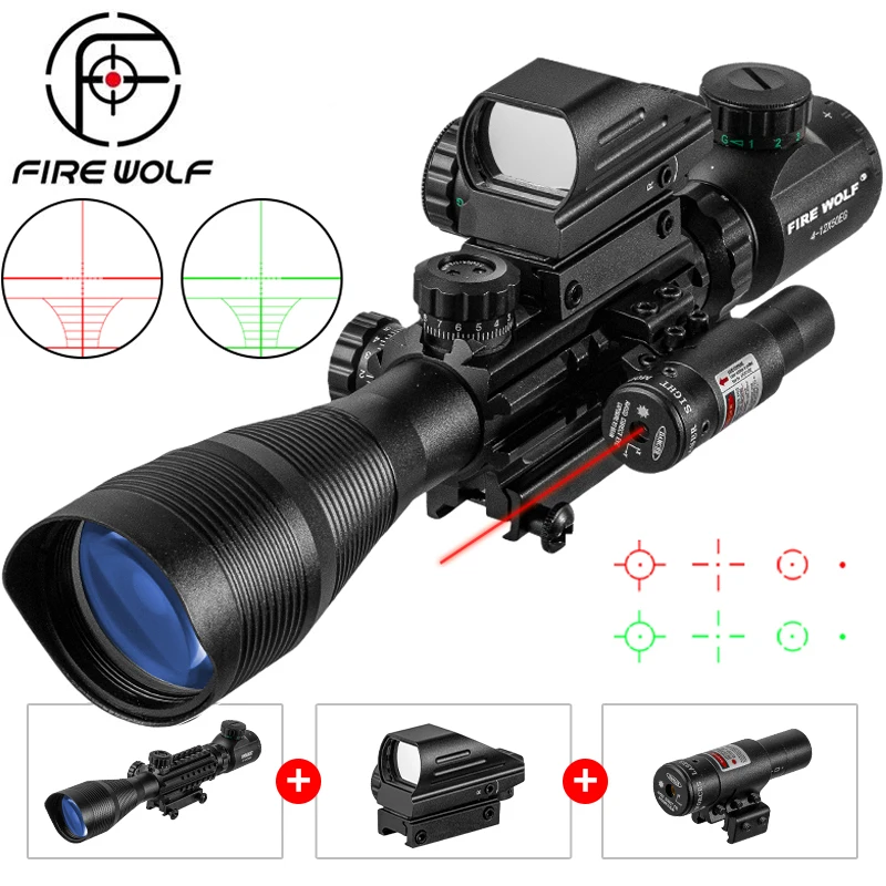 4-12X50 EG Hunting Airsofts Riflescope Tactical Air Gun Red Green Dot Laser Sight Scope Holographic Optics Rifle Scope