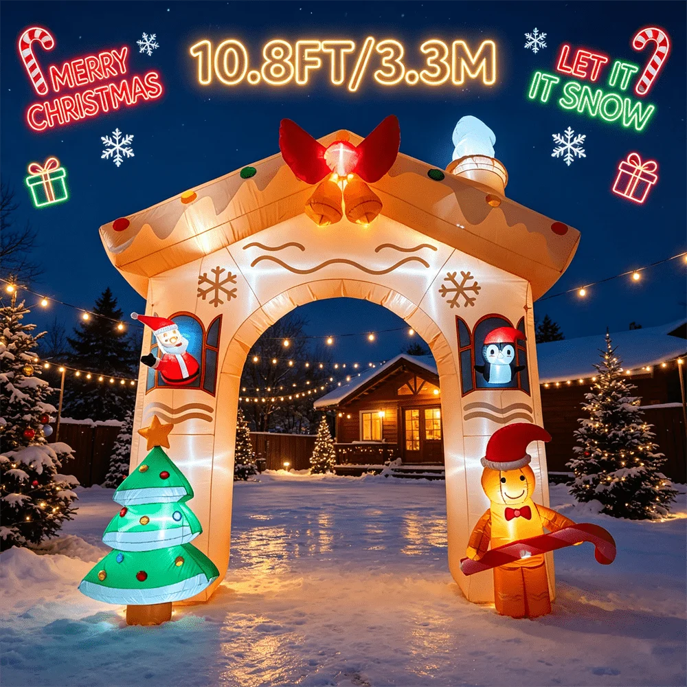 10.8FT Christmas Inflatable Model Entrance Doorway Archway LED Xmas Outdoor Holiday Yard  Decor for Christmas Festive Display