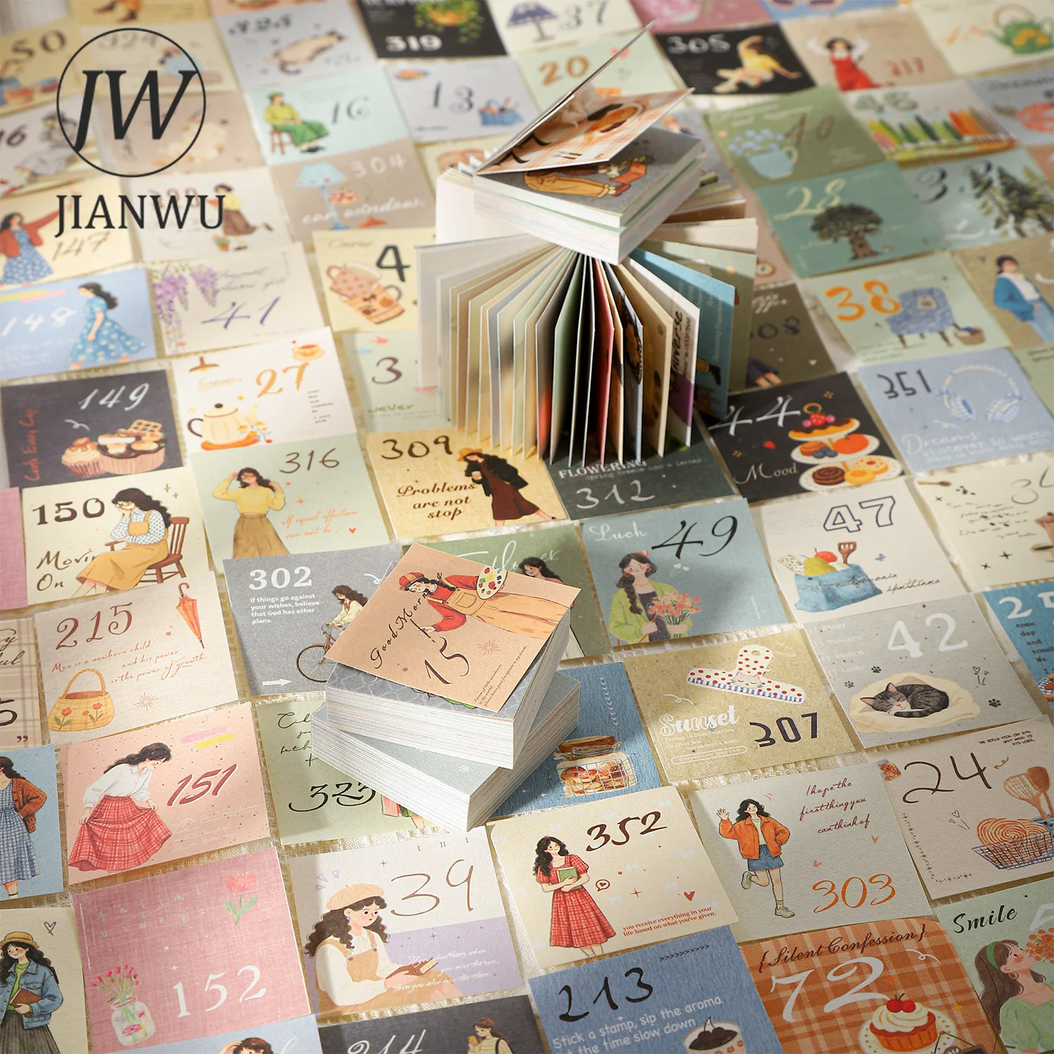 JIANWU 365 Days Cute Life Girl Character Material Collage Mini Calendar Creative DIY Journal Student Supplies Stationery