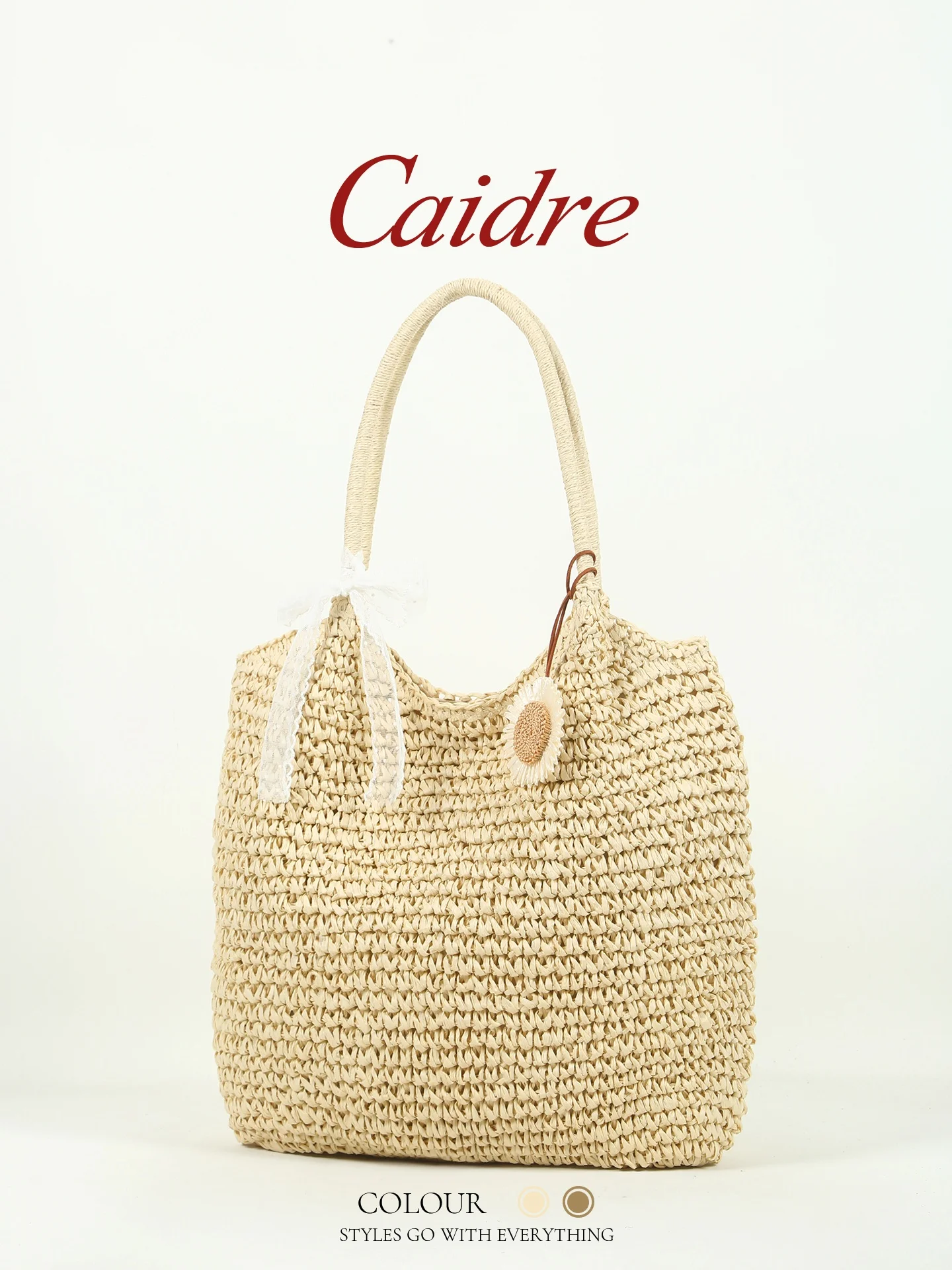 

Caidre Summer Beach Straw Woven Tote Bag Women's Large Capacity Single Shoulder Bag Korean Style Travel Handbag Pure Color