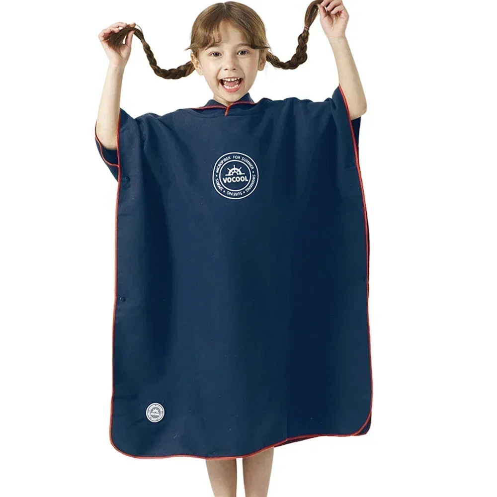 Microfiber Swim Cover-ups for Kids Hooded Bath Beach Poncho Towels Surf Poncho Quick Dry Changing Bathrobe Child Swimming Towels