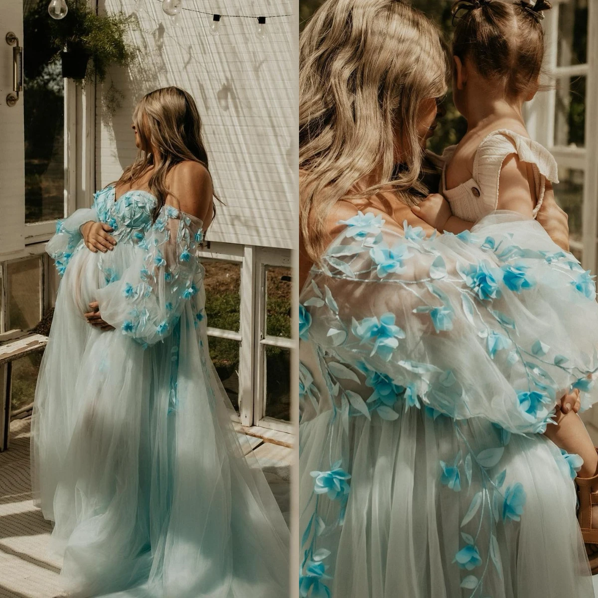 Sexy Sweetheart Fluffy Prom Dresses for Photo Shoot or Baby Shower Custom Made Sweep Train Maternity Robe Photoshoot Gown