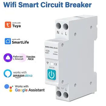 Tuya WIFI Smart Circuit Breaker 1P 10/16/25/32/40/63A with DIN rail measurement Smart Life Work with Alexa Home Alice