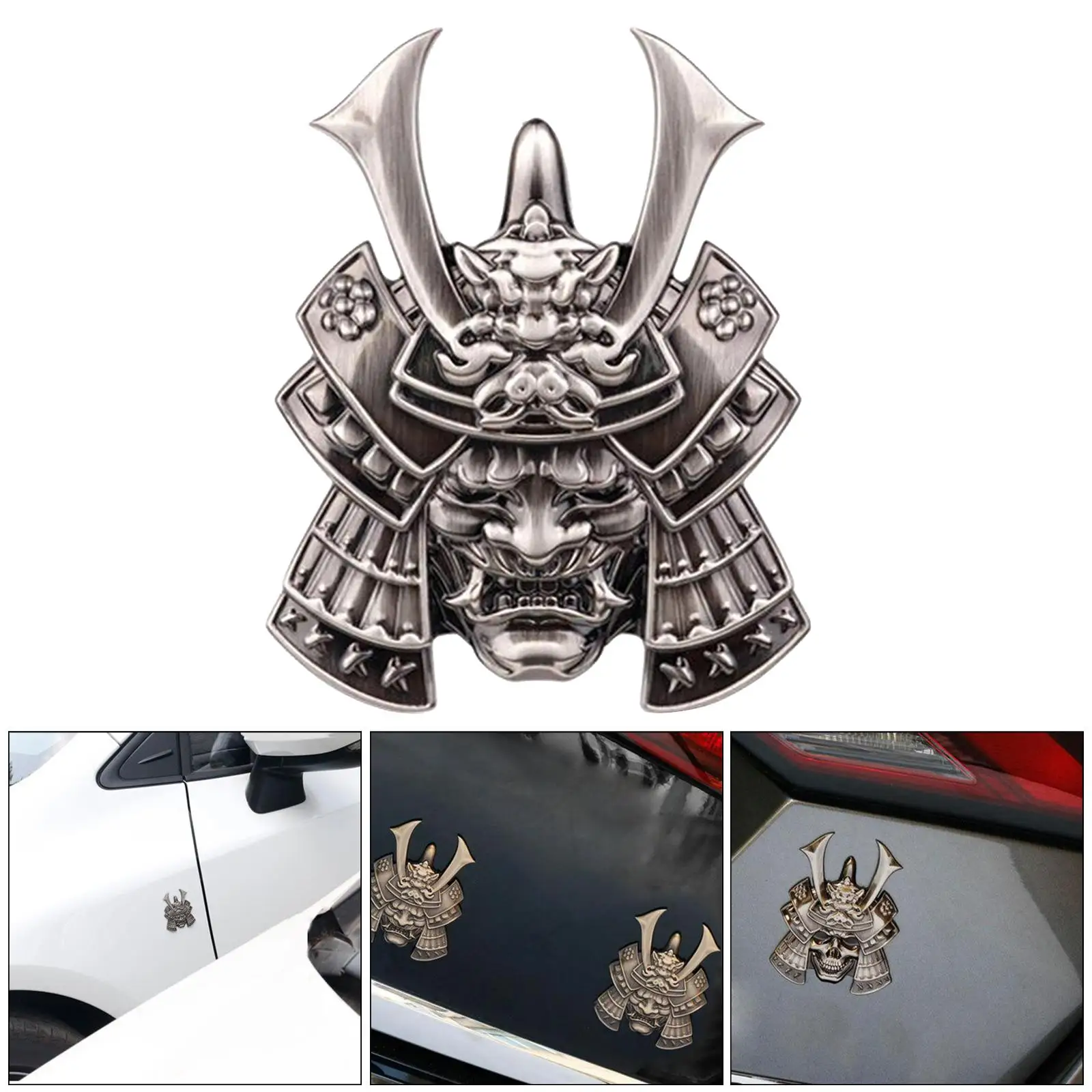 Autocollant de masque de samouraï 3D pour voiture SUV, coffre, gobelets, badge, décalcomanie, argent, 3 paquets-5 paquets