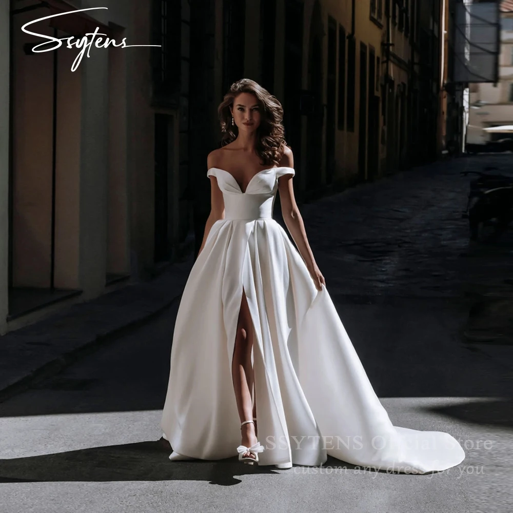 

SSYTENS Elegant Ivory Civil Wedding Dresses Off the Shoulder Bride Dress Customized Floor Length Bridal Gowns Vestido De Noiva