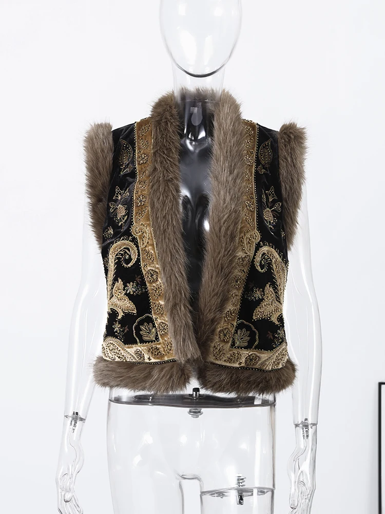 

Women Plush Patchwork Embroidered Vest Ladies Casual Fashion Warm Fleece-Lined Coat 2026 Autumn Winter Cardigan Jacket Waistcoat