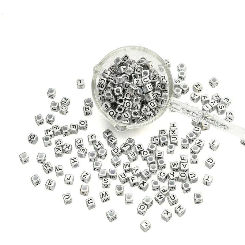50Pcs 6x6mm Acrylic Letter Decoration Beads Random Mixed Square Alphabet Loose Beads For Jewelry Making DIY Bracelet Necklace