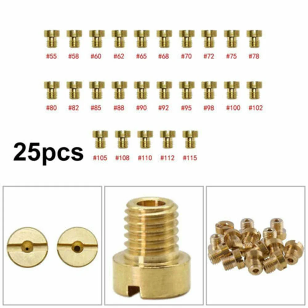 

25pcs Carburetor Nozzle Main Jet 55-115 M6 Exquisite High Performance Gold Metal For Dellorto & Mikuni Carburetors 6mm Main Jet