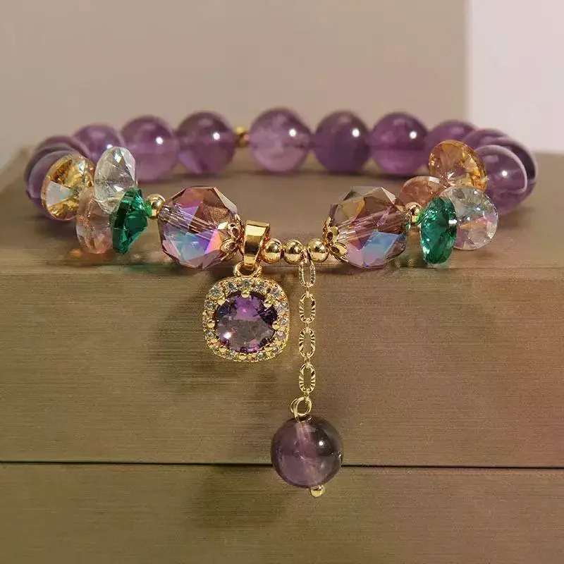 1Pcs Niche Design Bracelet Imitation Purple Crystal Bead Bracelet Beautiful Symbolic Gift For Family Friends