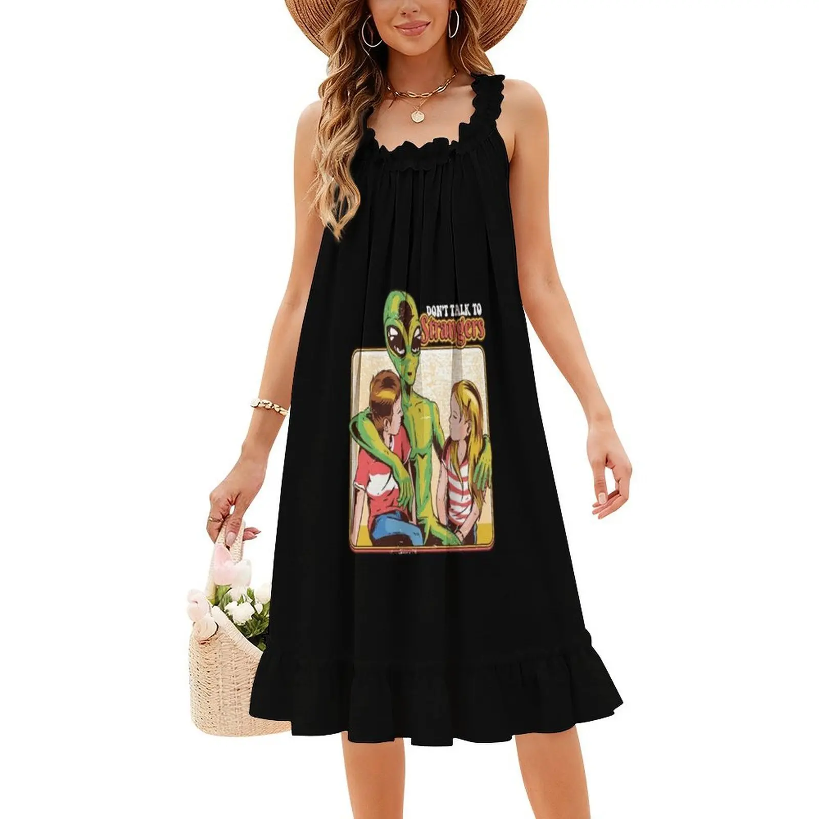 Retro Funny Dont Talk To Strangers 80S Humor Women's Hip Hop Streetwear Dress Graphic Print Party Club Wear Dont Talk To