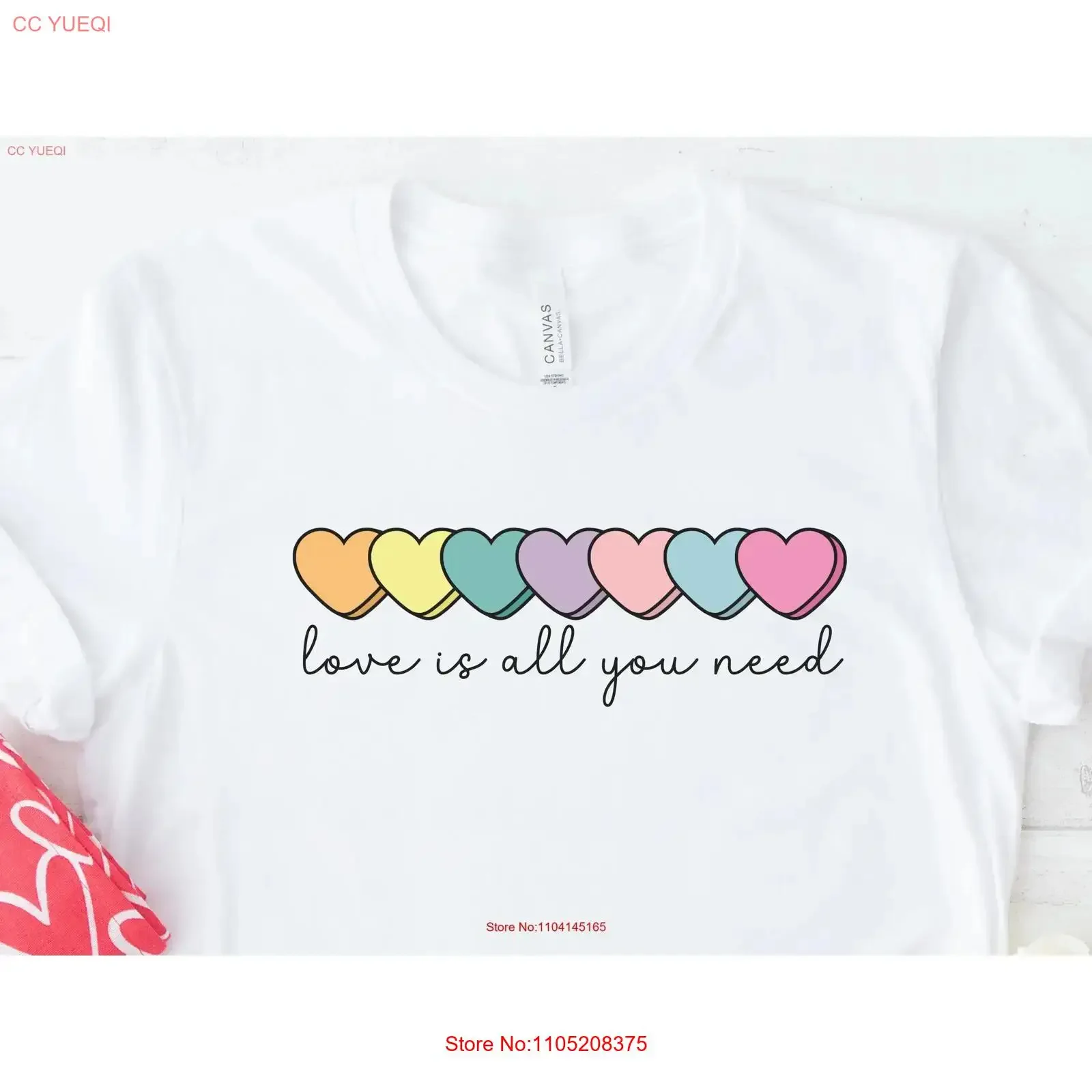 Love Is All You Need T Shirt Women's Candy Hearts for Valentine's Day White with vintage Washed Top For Everyday Wear Unisex